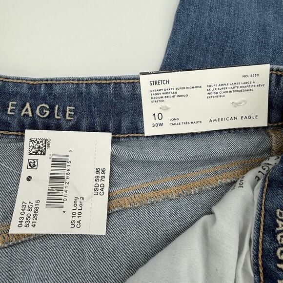 American Eagle Dreamy Drape Stretch Super High-Waisted Baggy Wide-Leg Jeans 12L - Picture 11 of 11